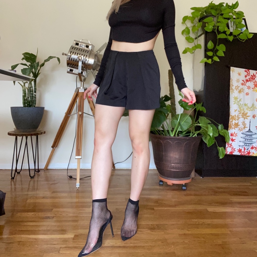 Missguided Satin Black Pleated Shorts